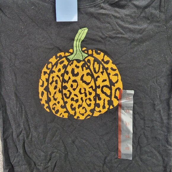 Womens Mighty Fine Black Leopard Print Pumpkin T Shirt Short Sleeve Halloween XS - Picture 2 of 7